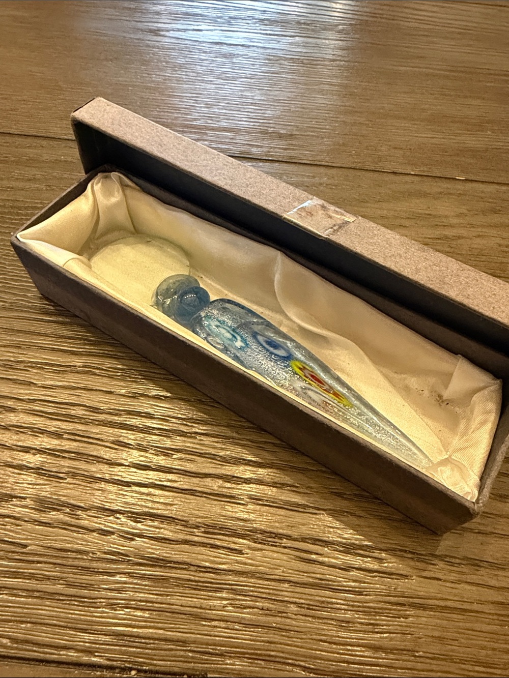 Vintage glass letter opener with Colored Swirls
